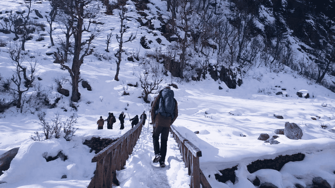 Snow filled bridge at Marchoi Trek
