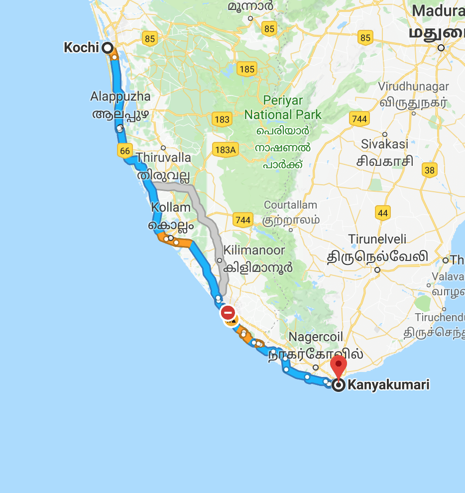Kochi to Kanyakumari Road map | Plan The Unplanned